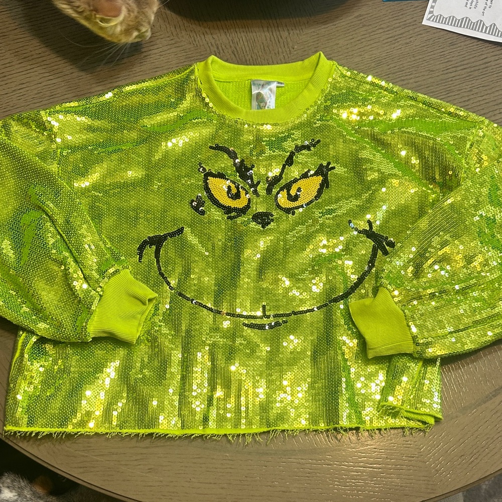 Queen of Sparkles Sequin Grinch Face Sweatshirt XS
